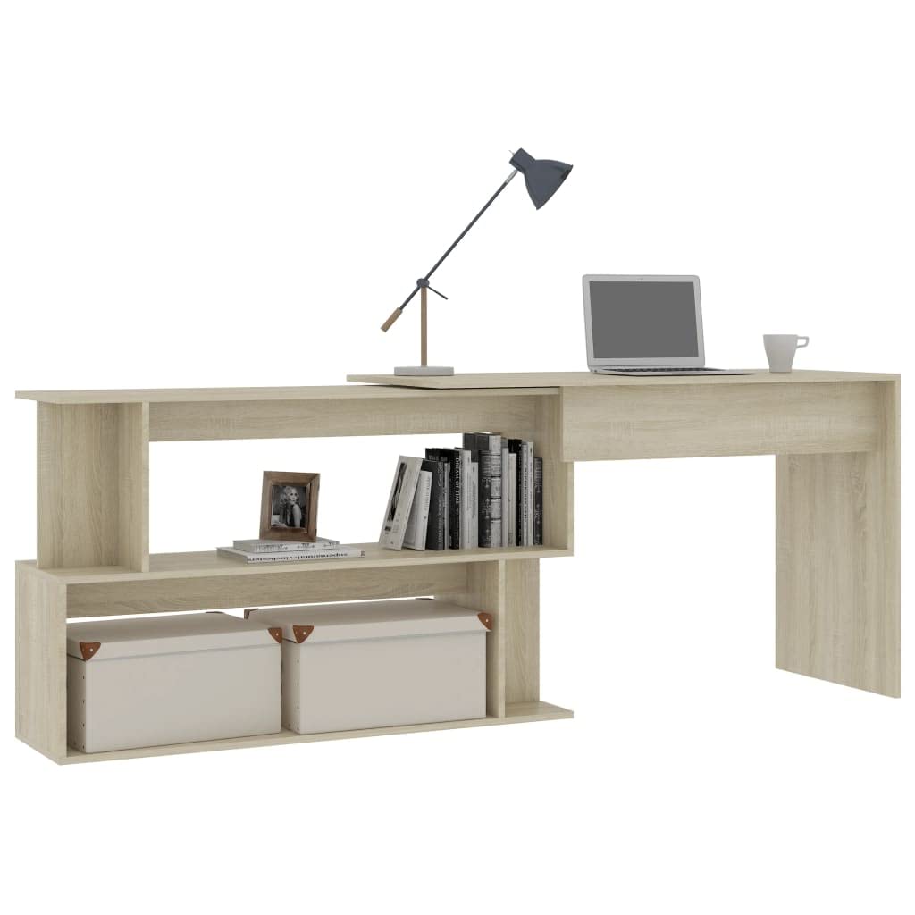 Scrivania angolare in rovere Sonoma, 200 x 50 x 76 cm, girevole, con scomparti aperti, per ufficio, casa, studio, tavolo per computer, salvaspazio
