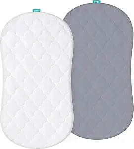 Bassinet Mattress Pad Cover, Fits 18” x 30” Halo Bassinet Swivel, Flex, Glide, Premiere & Luxe Series Sleeper, 2 Pack, Ultra Soft Waterproof Breathable, White and Grey