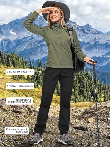 Yenwits Wanderhose Damen Outdoor Hosen Langlebig Robust Atmungsaktiv Trekkinghose Arbeitshose für Outdoor-Aktivitäten und Außenarbeiten(2093,Schwarz,3XL)