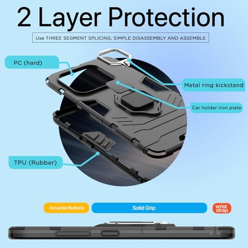 Image of Pikkme Back Cover for Samsung Galaxy A56 5G | 360 Protection | Ring Holder | Kickstand | Tough Armor Case (Black)