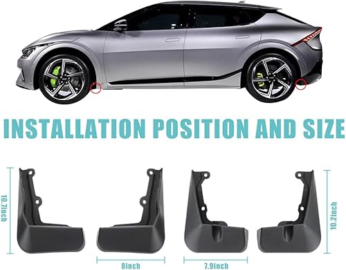 Miniatura 10 de BestEvMod Accesorios para guardabarros EV6 GT, guardabarros de protección contra salpicaduras (juego de cuatro) sin necesidad de taladrar agujeros