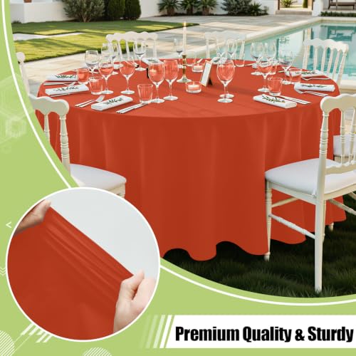 Image of Smiry Disposable Table Cloth - 6 Pack, 84 Inch Round Waterproof Tablecloths for Parties, Decorative Plastic Table Cover, Leakproof & Sturdy, Burnt Orange