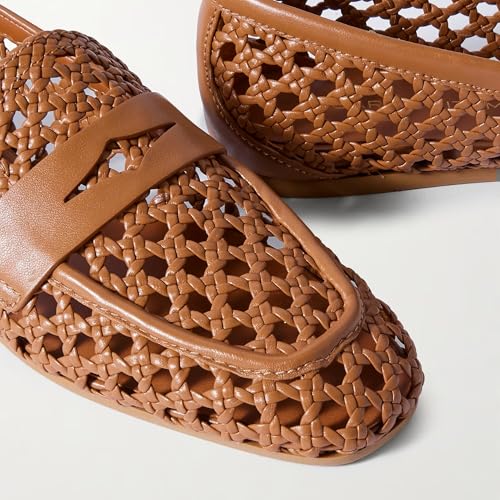 Image of Woven Penny Loafers for Women Slip On Loafers Shoes Dressy Casual Comfort Woven Closed Round Toe Flats Shoes Moccasins Work Office Church Daily Walking Business