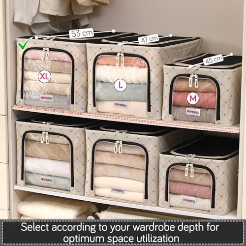 Image of HOKIPO Clothes Storage Box, 600D Oxford Fabric Organiser for Wardrobe, Ivory Noir - Extra Large Pack of 2 (AR-6490-BLK*2)