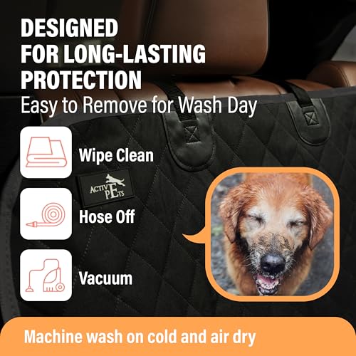 Image of ACTIVE PETS Bench Dog Car Seat Cover for Back Seat, Waterproof Dog Seat Covers for Cars, Durable Scratch Proof Nonslip, Protector for Pet Fur & Mud, Washable Backseat Dog Cover for Cars Trucks & SUVs