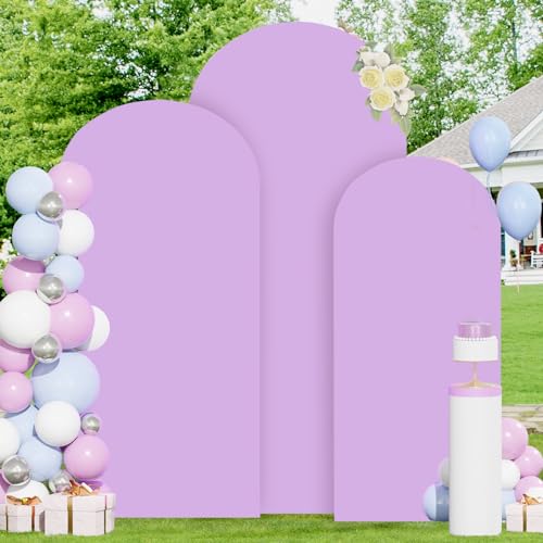 Image of FOTSHARER 7.2FT 6.6FT 6FT Lavender Arch Cover Set of 3 Wedding Arch Cover Fabric Spandex Arches Backdrop Cover for Metal Arches Frame Arch Covers Stretchy Backdrop for Wedding Baby Shower Decoration