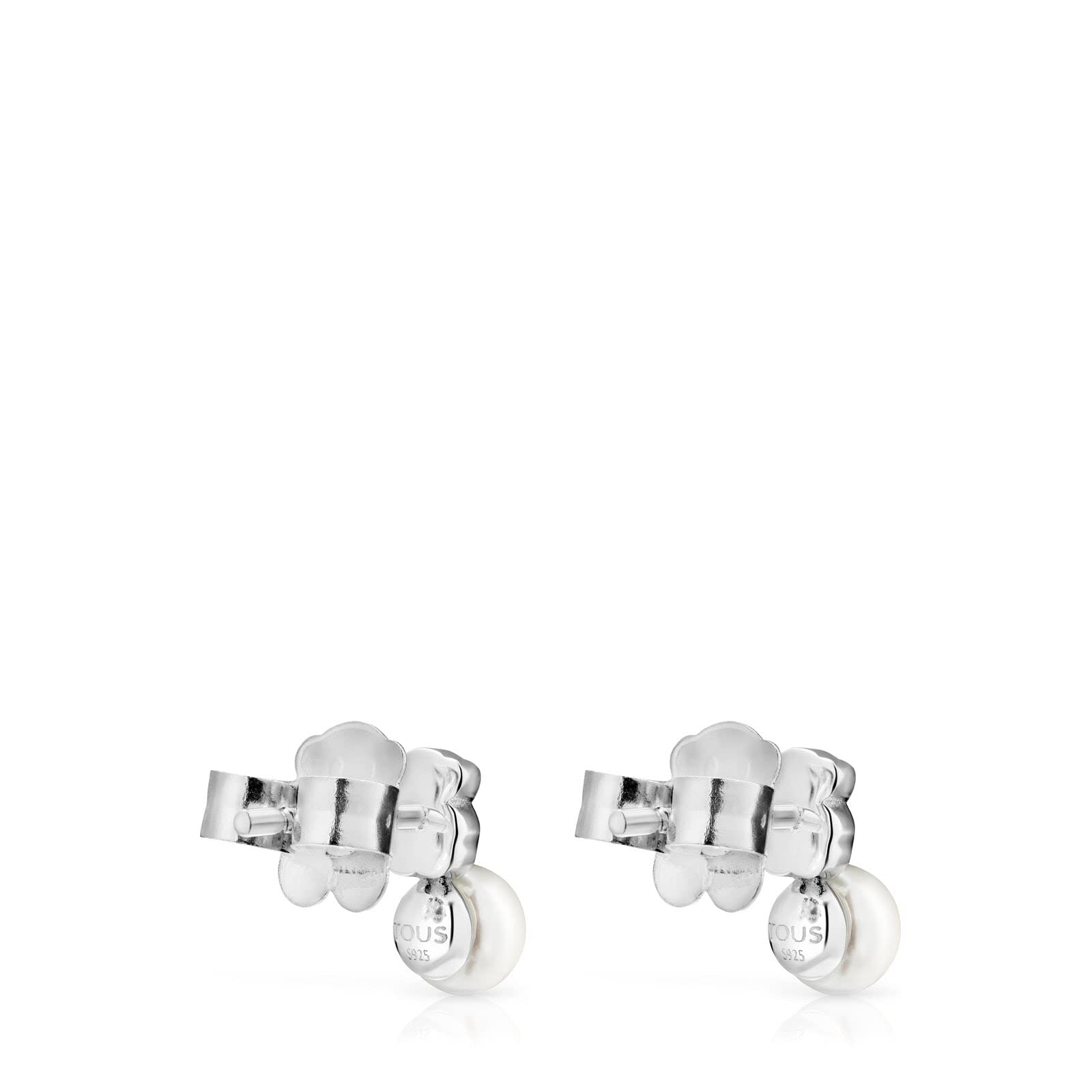 TOUS Pendientes de Plata de Primera Ley para Mujer con Cierre a Presión y Motivo de 1.05cm en Amazonita y Perla, Versátil y Combinable, Colección Mini Color