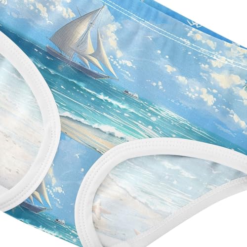 Girls Underwear Toddlers 2t Cotton Panties Little Girl Fun Underpants Briefs Beach Palm Trees Sail Ship Blue4