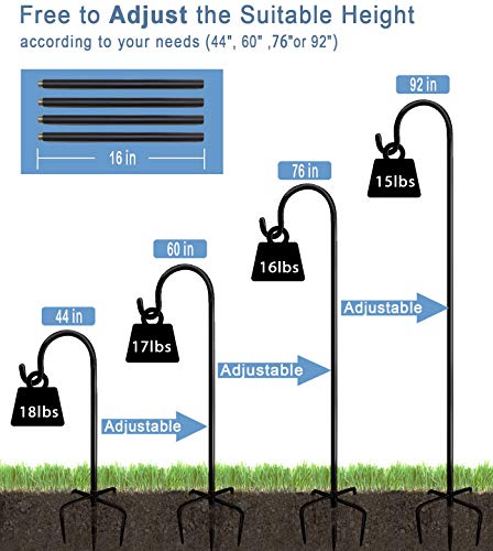 Artigarden 92 Inch Outdoor Shepherd Hooks With 5 Pronger Base (2 Packs), Adjustable Heavy Duty Garden Hanging Stand Holder For Bird Feeders Lanterns Planter Hanger, Matte Black #TOP3
