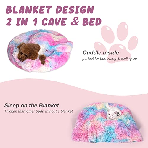 Somkaco Washable Dog Bed Round Cat Bed Calming Dog Bed Anti Anxiety With Removable Cover Fluffy Faux Fur Cute Rainbow Donut Dog Bed For Dogs And Cats Small Medium Easy To Clean Machine Wash #TOP2