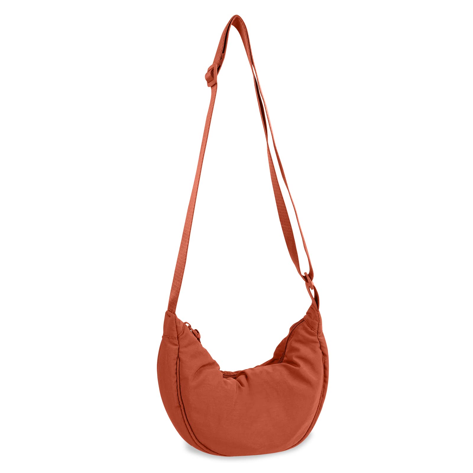nylon crescent crossbody bag for women trendy men,small travel sling bag hobo,lightweight fanny pack with zipper adjustable strap,round soft shoulder pouch bag for work sport school(dirty orange)