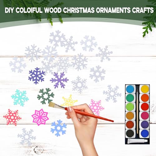 100 Pieces Christmas Decoration Snowflakes Wooden Decoration 25 mm 35 mm Mini Snowflakes Wooden Discs Scatter Decoration for DIY Crafts Christmas Table Decoration Winter Decoration - Image 3