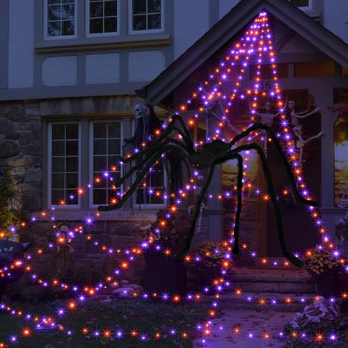 Halloween Spider Web Lights Decoration 455 LED Spider Webs Halloween Decorations Outdoor with 59
