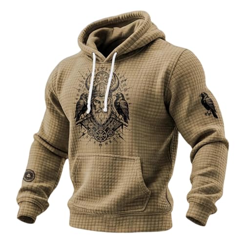 Image of Mens Nordic Graphic Printed Hoodie Casual Streetwear Pullover Soft Cotton Blend Casual Casual Pullover Hoodie for Urban Fashion Casual Sizes S to 3XL, brown, XXL