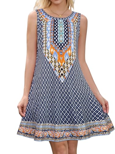 Image of Summer Dresses for Women Beach Boho Sleeveless Vintage Floral Flowy Pocket Tshirt Tank Sundresses 2026