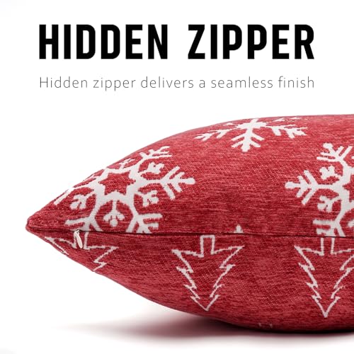 Image of 2 Pack Christmas Pillow Covers 18x18, Chenille Double-Sided Snowflake & Christmas Tree Decorative Throw Pillow Cases, Soft Farmhouse Holiday Cushion Covers for Sofa Couch Bed(Red,18x18)