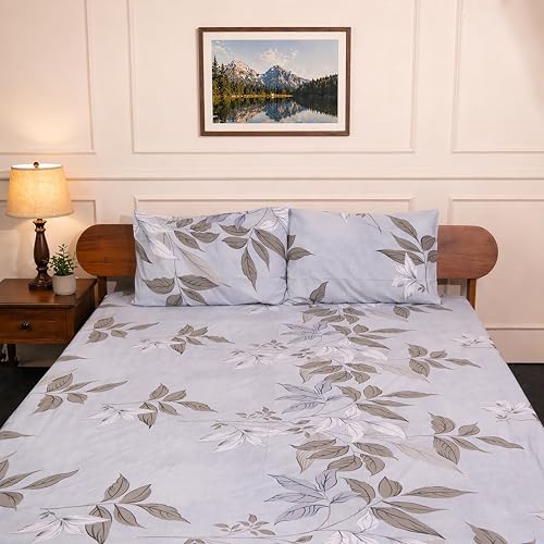 Image of Amazon Brand - Umi Cotton Fitted Bedsheet, Queen Size 78x60 Inches, Elastic Fit Bed Sheet, 10 Inch Deep Pocket, Soft Breathable Bedding, Durable Easy Care, with Pillow Cover-Misty Meadow