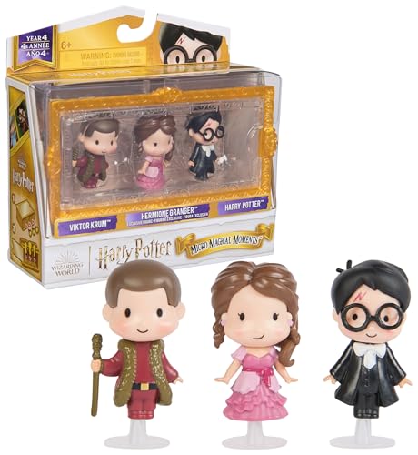 Wizarding World, Harry Potter Conjunto de figuras de ano 4 de Micro Magical Moments com Harry, Hermione e Viktor Krum, caixa de exibição, brinquedos para crianças a partir de 6 anos