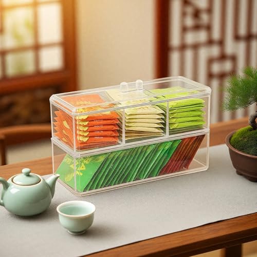 Organizador de bolsas de té acrílico con tapa 3 compartimentos miniatura 5