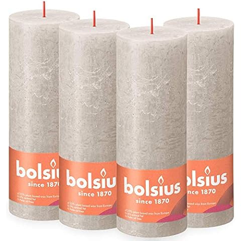 BOLSIUS - Vela de pilar rústica - Gris claro - 19 cm - Pack de 4 Cover