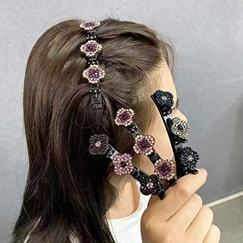 4Pcs Satin Fabric Hair Bands, Clover Rhinestone Hair Clip, Sparkling Crystal Stone Braided Hair Clips, Duckbill Hair Clips, Braided Hair Clip With Rhinestones For Women（ Ygnijhr） #TOP2