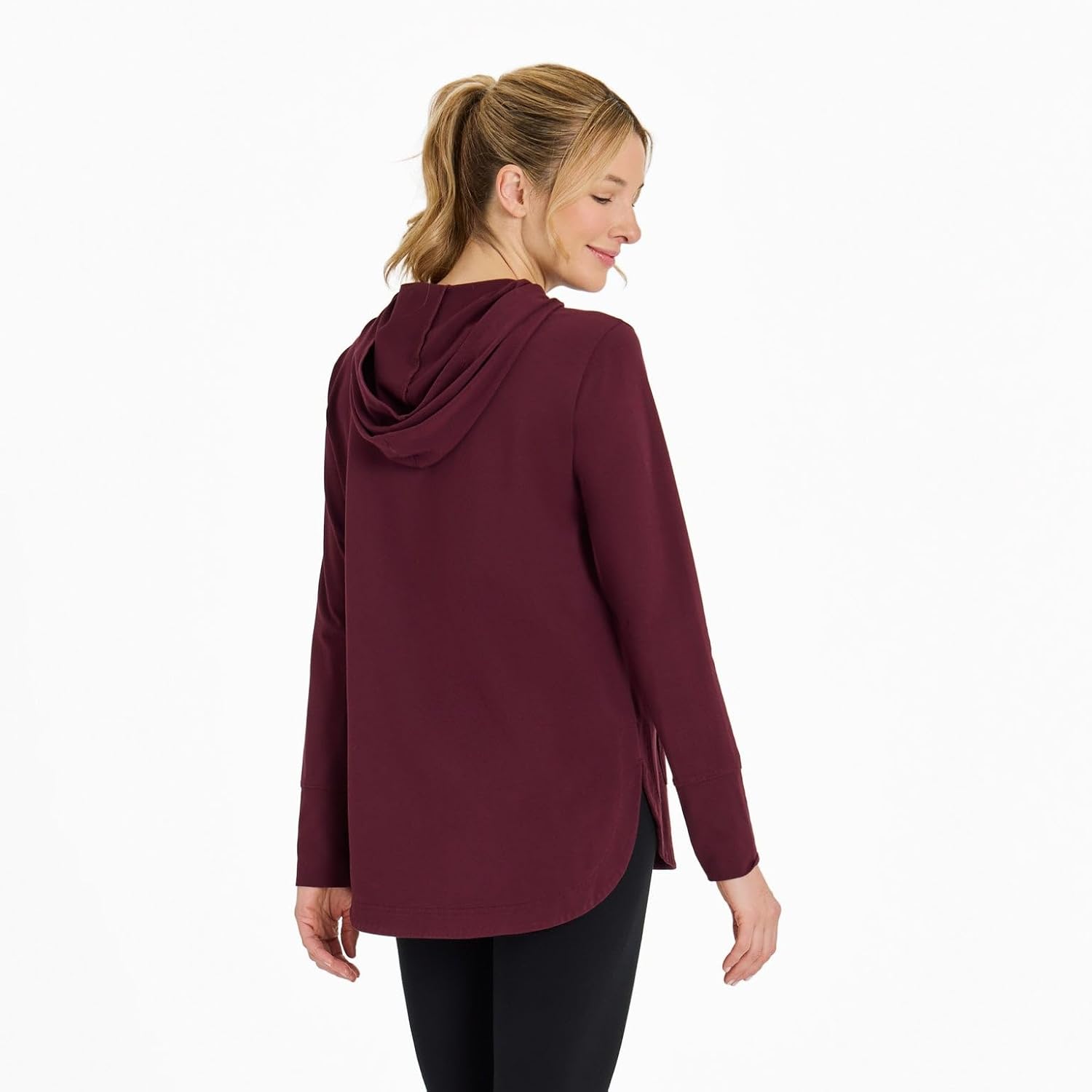 Life is Good Women's Keys to Happiness Flowers Crusher-FLEX Hoodie Tunic, Deep Burgundy