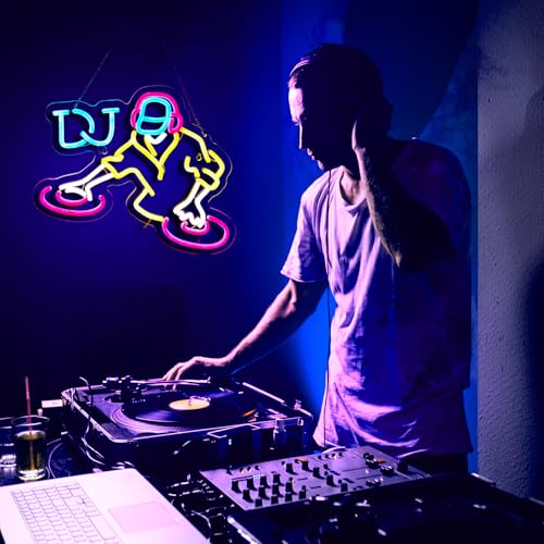 Image of DJ Neon Sign for wall decor Teen Room Decor Gifts for Birthday Kids Room Art Decor Boys Playroom Bedroom Decor(16.3x12.2 in)