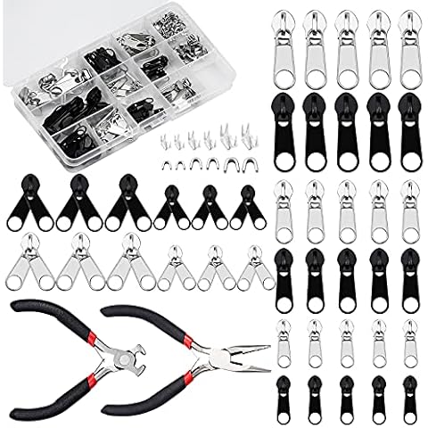 171 Pieces Zipper Repair Kit, Replacement Zip Slider Zipper Replacement with 2 Mini Pliers, for Garment, Bag, Jackets, Tents, Luggage Cover
