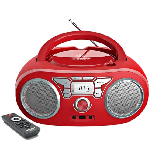 Lecteur CD avec Bluetooth, Radio FM Stéréo avec Son Cristallin, Lecture MP3/CD/CD-R, Entrée USB &AUX-in, Prise Casque, Ecran LCD, Lecteur CD Boombox Portable