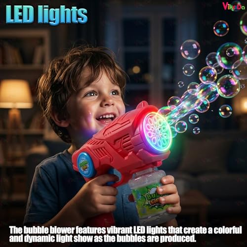 Image of VikriDA VikriDA Bubble Gun Machine for Kids 4-8 | Automatic Bubble Blasters with Refill Solution Bottles | Outdoor Summer Toy for Parties & Play - Pink