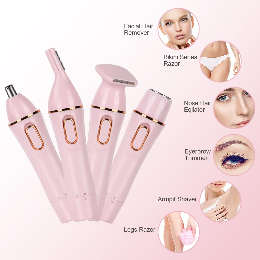 ACWOO Rasoio Elettrico Donna, 4 in 1 Epilatore Senza Fili, Ricaricabile Epilatore viso, Depilatore Multifunzione a Secco e Bagnato per Una Rasatura Delicata e Accurata, Impermeabile