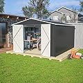YOPTO 10x12 FT Outdoor Storage Shed,Utility Metal Tool Storage with Lockable Doors and Waterproof Roof, Large Garden Shed for Backyard, Patio Lawn, Black