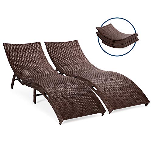 Best Choice Products Set of 2 Patio All-Weather Folding Wicker Chaise Lounge Chairs