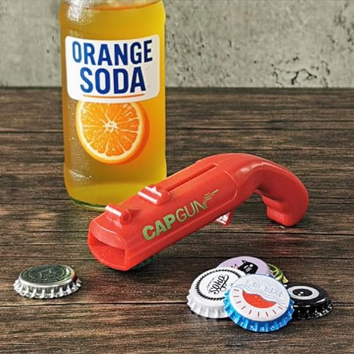 bottle cap shooting gun - Fun bottle opener tool launches bottle caps for parties, barbecues, and bar games (red-black-grey) - image 3