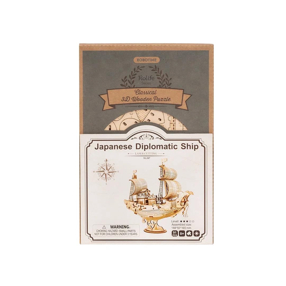 Puzzle 3D De Madera Robotime TG307 - Barco Diplomático Japonés, Kit De Montaje Para Adultos
