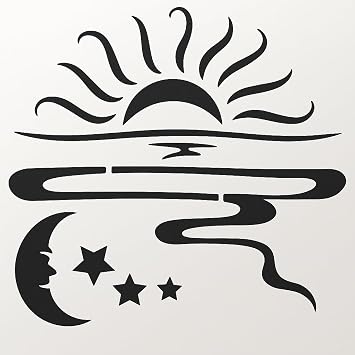 Sun Moon Stars Logo Stencil Reusable Sturdy Flexible Clear Plastic 1-5.5x5.5 in Arts and Crafts Material Scrapbooking for Airbrush Painting Drawing