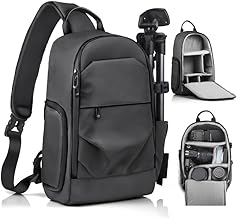 Bolsa bandolera para fotógrafo: bolsa cruzada impermeable para cámara con bolsillos de acceso rápido, mochila gruesa a prueba de golpes con soporte para trípode, bolsa para cámara DSLR para