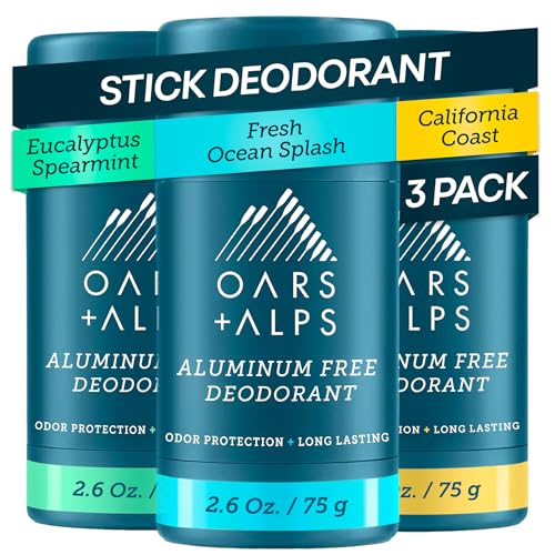 Oars + Alps Aluminum Free Deodorant for Men | Long Lasting Odor Protection Clear & Free of White Residue Anti-Chafing Smooth Glide Dermatologist Tested Variety Pack 3pk 2.6oz