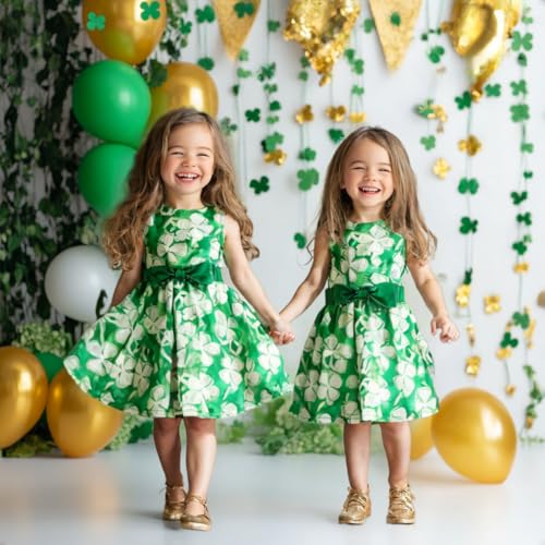 HH Family Girls St Patricks Day Oufit Clover Green Dress for Kids 4-12 Years2