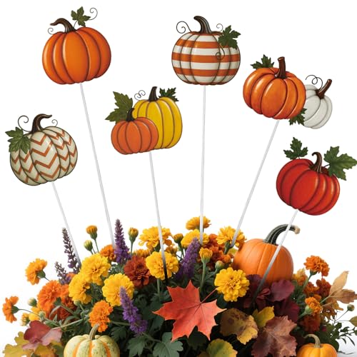 Shimeyao 6 Pcs Metal Fall Pumpkin Garden StakesThanksgiving Harvest Metal Garden Signs 12 Inch Pumpkin Autumn Yard Stakes Outdoor Decor for Home Lawn Porch Holiday Front Backyard