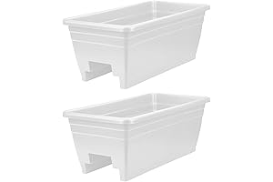 HC Companies Outdoor Deck Rail Planters, Heavy Duty Plastic, 2 Pack, White