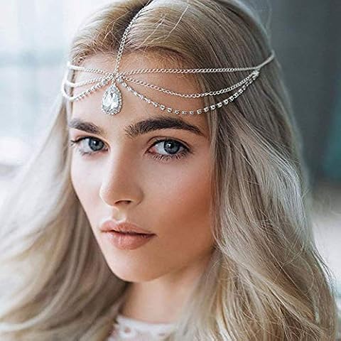 Chargances Fashion Women Hot Bohe Halloween Charm Head Chain Vintage Rhinestones Crysatal Drop Headpiece Headband Wedding Prom Women Girls Hair Accessories (gold) Cover