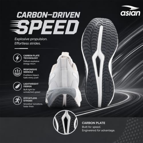 Image of ASIAN Hypercushion Carbon-10 Men's Running Shoes | Carbon Plate Technology, Breathable Knit Upper, Memory Foam Cushioning for Running, Training