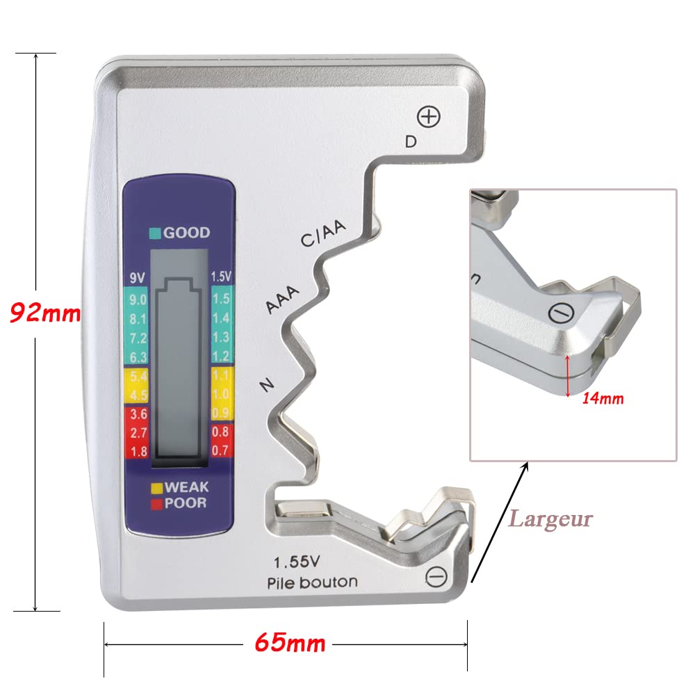 Mesee Universel Testeur de Piles Numérique Digital - Vérificateur de Batterie Portable pour AA AAA C D N 9V 1.5V Piles Bouton