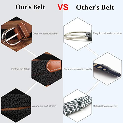 Yucforen 2 Pack 1'' Narrow Width Elastic Belt, Stretch Braided Skinny Fabric Woven Women Or Girl Jeans Dress Casual Belt #TOP3