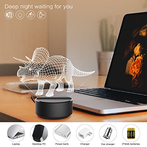 Dinosaur 3D Kids Night Light 7 Colors Changing 3D Lamp Remote Control Table Desk Lamp For Boys Girls Kids Adults Children Toy Birthday (Triceratops) #TOP6