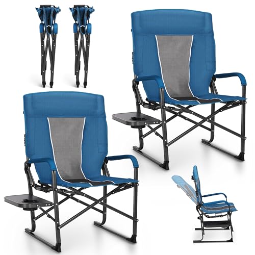 ALPHA CAMP Adjustable High Back Director Chair Heavy Duty Camping Chairs with Side Table Oversized Folding Chair Outdoor Chair Lawn with Cup Holder for Lawn, Sports and Fishing,2PC