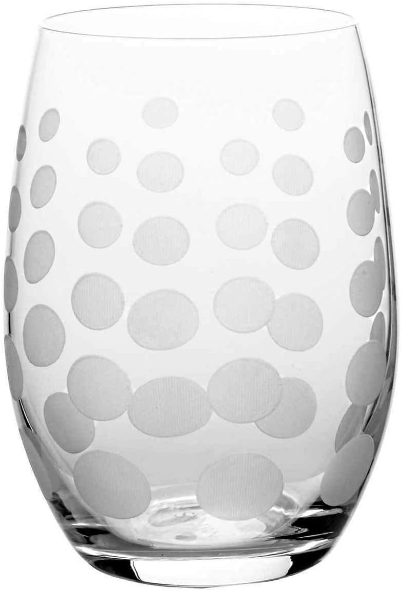 Mikasa Cheers Stemless Etched Wine Glasses, Fine European Lead-Free Crystal, 17-Ounces for Red or White Wine - Set of 6