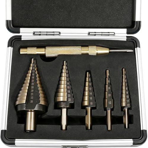 Image of ANVINKU HSS Step Drill Bit for Metal, 6PCS Cone Drill Bit Set - Cone Cutter