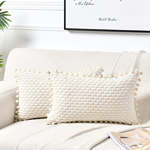 Fancy Homi Set of 2 Cream Lumbar Decorative Throw Pillow